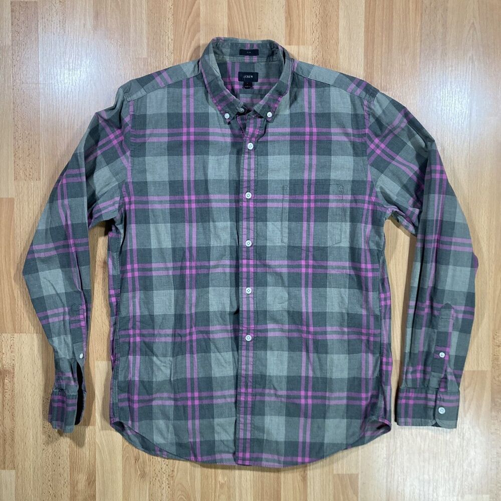 J. Crew Plaid Dress Shirt (Men’s size L) • Pink & Gray • Cotton • euc